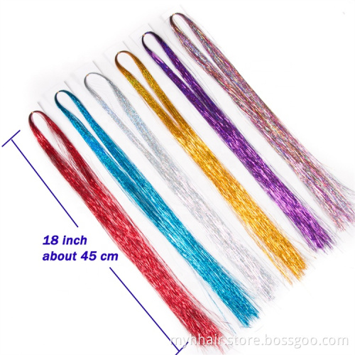 Dazzles Women Hippie for Braiding Headdress 120 Strands/piece Sparkle Shiny Hair Tinsel Rainbow Silk Hair Extensions